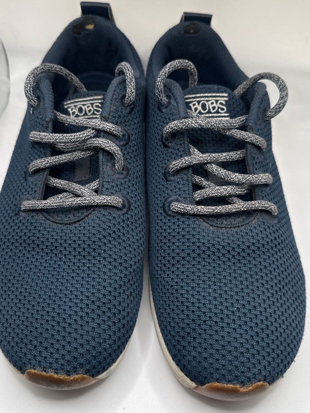 Skechers BOBS Phresch Navy Knit Lace-Up Sneakers with Gray Accent Laces